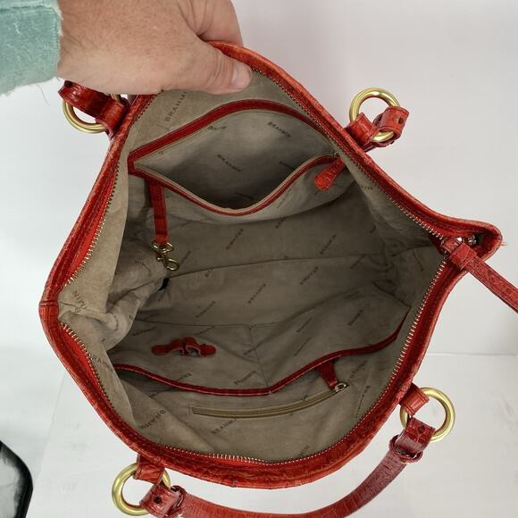 Brahmin Red Croc Embossed Shoulder Bag Purse - Picture 3 of 15